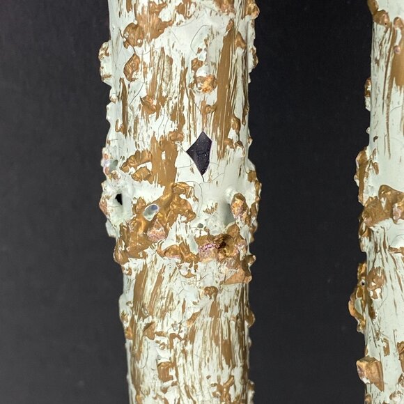 Vintage Pair Faux Melting Taper Candles Painted Gold Blue Green - Picture 4 of 10